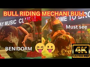 🤠Girls Bull Riding tonight! Rodeo Bull Riding mechanic 😝Bulls videos ! Benidorm Bull 🐂