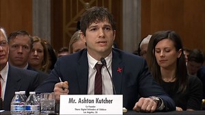 Ashton Kutcher gives an emotional speech to US senators calling for more action to tackle child sexual abuse.