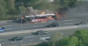 Video shows a BoltBus exploding on the Massachusetts Turnpike minutes after the driver safely evacuated all of the passengers. http://bit.ly/1E45g60 | Fox News