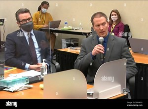 FILE - In this April 15, 2021, file image from video, defense attorney Eric Nelson, left, and defendant, former Minneapolis police officer Derek Chauvin, address Hennepin County Judge Peter Cahill at the Hennepin County Courthouse in Minneapolis, Minn. Nelson is asking that the judge sentence Chauvin, convicted of murder in the death of George Floyd, to probation and time already served, probationary sentence, limiting his incarceration to time served, or in the alternative, a downward durationa