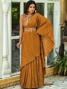 Buy ZIBLON Ruffles Tussar Saree -  - Apparel for Women