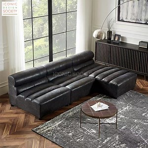 [Hot Item] Sectional Modern Living Room Sitting Room Furniture Office Hotel Solid Motion Modular Genuine Leather Sofa Set