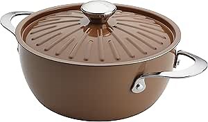 Rachael Ray Cucina Hard Porcelain Enamel Nonstick Covered Round Casserole, 4.5-Quart, Mushroom Brown