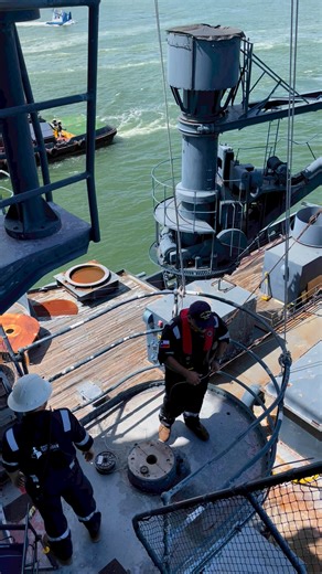 36K views · 819 reactions | Prior to the tow in 2022, volunteers and staff worked hard to get the ship’s whistle to sound. Here it is as #battleshiptexas passes Galveston Naval Museum! | Battleship Texas Foundation | Facebook