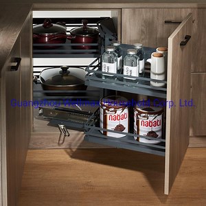 [Hot Item] Flat Iron Glass Wooden Basket Wellmax Kitchen Magic Corner Cabinet Blind Corner Soft Close Kitchen Pull out Multi Purpose Spice Drawer Basket