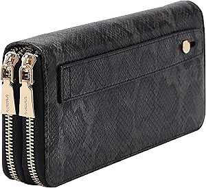 B BRENTANO Vegan Leather Double Zipper Pocket Wallet with Grip Hand Strap (Python Black)