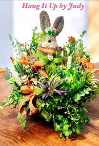 Easter Sisal Bunny Table top Arrangement, Easter centerpiece, bunny Porch garden arrangement, bunny succulents florals lettuce greenery