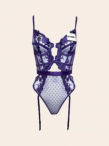 Purple Lace Teddy Bodysuit Lingerie, Garter Belt Set, Gift for Women - Etsy