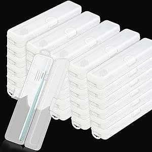 Hsei 50 Pack Portable Toothbrush Case with Hook Clear Travel Toothbrush Holder Hard Plastic Travel Toothpaste Container Transparent Toothbrush Case Holder Organizer Traveling Toothbrush Carrying Box