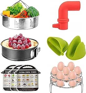 Accessories-for-Instant-Pot, 10Pcs Accessories Set for Instant Pot 5/6/8 Qt - Steamer Basket, Springform Cake Pan, Release Valve, 2 Eggs Racks, 2 Oven Mini Mitts & 3 Magnetic Cheat Sheets