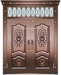[Hot Item] Double Leaf Decorative Window Exterior Steel Security Outside Front Iron Copper Glass Door