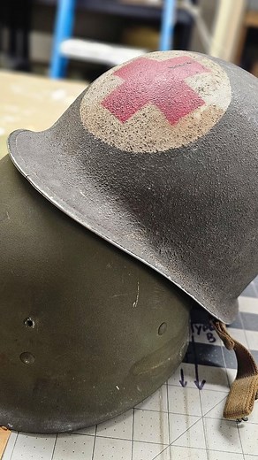 George M. Blauvelt, 111th Med Btn, 36th ID. Helmet, letters, discharge. His story’s here, and we look forward to piecing it together! | J. Murray Inc. 1944