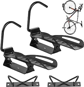 Swivel Bike Wall Mount - 2PACK Bike Rack with Tire Tray and Hook for Vertical Indoor Storage
