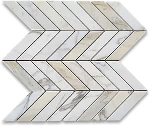 Stone Center Online Calacatta Gold Marble 1x4 Chevron Mosaic Tile Honed Kitchen Bath Wall Floor Backsplash Shower (1 Sheet)