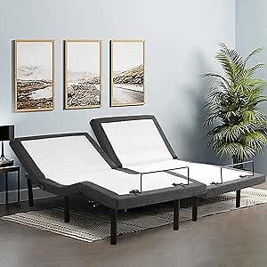 LEISLAND Split King Adjustable Bed Base Massage, Adjustable Bed Frame with Zero Gravity, Anti-Snore, Memory Pre-Sets, Dual USB Charge, Under-Bed Nightlight and Wireless Remote(King)