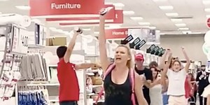 This video shows a crowd of anti-maskers 'invading' a Target in Fort Lauderdale, yelling 'take your masks off' and 'we're not going to take it anymore'