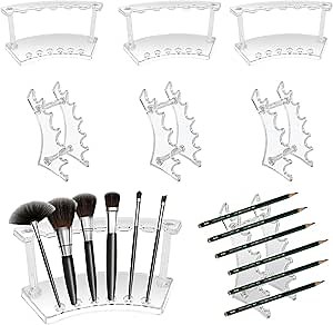 Plastic Pen Holder, 6PCS Plastic Pen Holder Display Stand 6-Slots Pen Display Stand Eyebrow Pen Stand Makeup Brush Rack Organizer Durable Acrylic Pen Holder for Home Office Desk School
