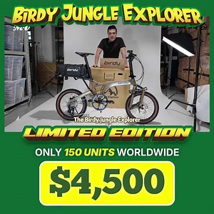 The Birdy Jungle Explorer is an exclusive Limited Edition bike, with only 150 units available worldwide—and you can get yours at Mighty Velo! 🚴‍♂️🌿 This adventure-ready bike comes packed with features: a Birdy-branded camping tent (not available for sale) designed for two persons, a Birdy rear rack, front rack, and kickstand. With its ergonomic swept-back handlebar and chonky Billy Bonkers tyres, the Jungle Explorer ensures a comfortable ride on light off-road trails and rough tarmac expeditio