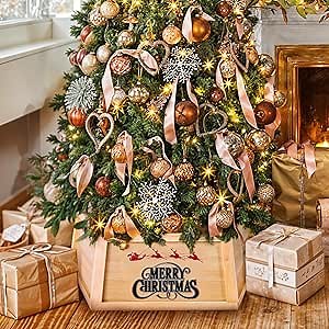 Christmas Tree Collar, Wood Tree Collar for Artificial Trees, Holiday Tree Skirt Accessory for Home, Natural Wood Rustic Farmhouse Xmas Tree Collar 23in