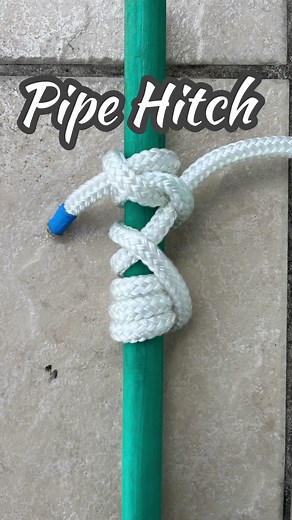 Pipe Hitch. A pipe hitch is a hitch-type knot used to secure smooth cylindrical objects, such as pipes, poles, beams, or spars. According to The Ashley Book of Knots, a pipe hitch is "used to lower a pipe or hoist one" and as "another method of tying to a rectangular timber. #knot #knots #nudos #KnotTying #camping #boating #howto #outdoors | Nots