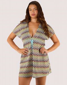 Wolf & Whistle Kalahari zig zag crochet beach kaftan in khaki | ASOS