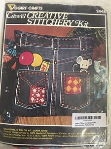 Crewel Vintage Denim Jeans Pillow Kit - REFURBISHED Vogart Crafts Creative Stitchery Kit #2448 Needlepoint Mouse Candy Gum Teen Bedroom 1976 - Etsy Canada