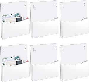 Honoson 6 Pack Magnetic File Holder Acrylic Wall Mounted File Organizer Hanging Paper Holder with Magnetic Stickers Magazine Rack for Mail Refrigerator Cabinets (White)