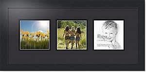 ArtToFrames Collage Photo Frame Double Mat with 3 - 5x5 Openings and Satin Black Frame