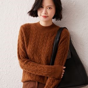 [Hot Item] Women's Pure Cashmere Cable Knit Sweater Solid Color Pullover
