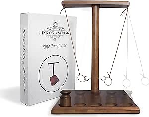 Bamboo Ring On a String Game - Ring Toss Game for Adults & Family Outdoor Games for Adults - Hook and Ring Game, Bar Games for Game Night, Family Games, & Yard Games Hook String Game for Game Table