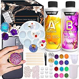 Zoncolor Pop Socket Epoxy Resin Molds - Phone Grip Accessories Silicone Mixer Plastic Cups Supplies Casting Arts Crafts with Tape Led Lamp Lights for Adult Unique Cute Cell Phone Mobile Office Decor