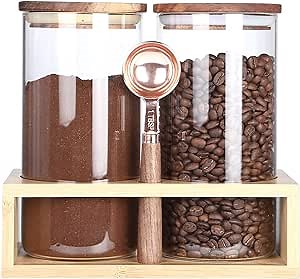 KKC HOME ACCENTS Coffee Beans Storage Canisters with Airtight Lids,Glass Storage Jars for Grinder Coffee,Loose Tea,Matcha,Nuts