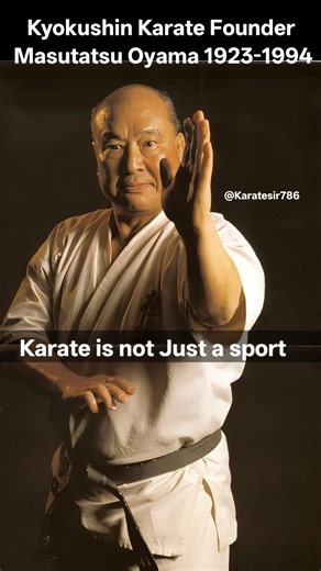 The image features Masutatsu "Mas" Oyama, the founder of Kyokushin Karate. Here's some information about him: Founder of Kyokushin Karate: Oyama established Kyokushin, a full-contact style of karate, in 1964. Meaning of Kyokushin: The name translates to "The Ultimate Truth," reflecting its philosophy of seeking one's true potential through rigorous physical and mental training. Martial Arts Background: Oyama was a Korean-Japanese martial artist who held black belts in both Shotokan and Goju-Ryu 