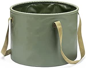 Foldable Bucket, Foldable Bucket with Handle, Hand Basin, Portable Water Storage Device, Outdoor Multifunctional Portable Foldable Bucket (Military Green, 5.28 gallons(20L))