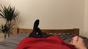 Red dress, black tights