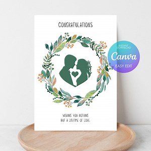 Wedding Congratulation Card Printable, Greenery Wreath Couple Silhouette Engagement Wedding Gift Wed Card, Wedding Cay Card Bride and Groom - Etsy Canada