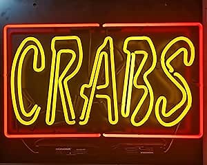 Neon Signs for Wall Decor Yellow Crab Logo Red Border Sign Neon Glass Tubing