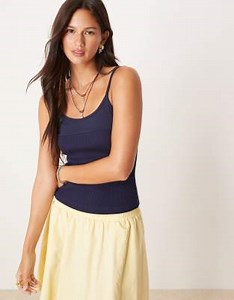 ASOS DESIGN mixed ribbed cami tank top in navy | ASOS