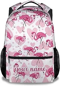 Custom Flamingo Backpack for Girls Boys, 16 Inch Pink Backpacks for School, Cute Lightweight Durable Bookbag for Kids