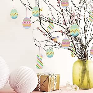 Easter Tree Decorations, Wooden Easter Tree Ornaments Easter Decorations, Multicolor Hanging Easter Eggs and Rabbit Accessories for Tree