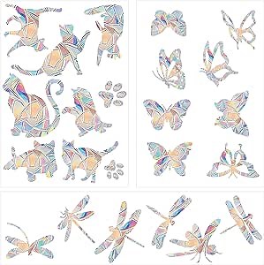 23PCS Rainbow Window Clings,Prism-Design Clings for Glass Windows,Bird Deflectors for Windows,Decorate and Protect Your Home from Bird Window Strikes (Cat&Dragonfly&Butterfly)