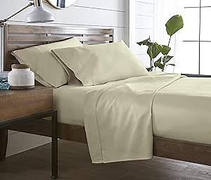 100% Cotton Sheet Set - 500 Thread Count Twin Size Sateen Sheets - 3 Piece Long Staple Cotton Bedding Set with 15.5 Elasticized Deep Pocket - Silky Soft Breathable Luxury Sheets by Westbrooke (Beige)
