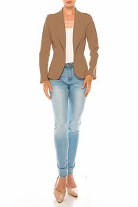 MOA COLLECTION Women's Casual Solid Office Work Wear Long Sleeve Fitted Open Front Blazer Jacket - Walmart.com