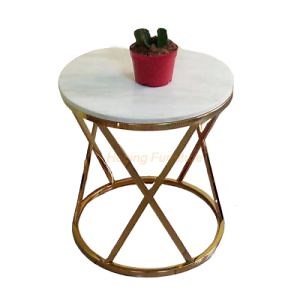 [Hot Item] Modern Dining Furniture Luxury Hotel Square Shaped Coffee Side Table with Golden Metal Frame
