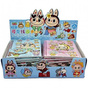 RuunJ 24pcs Cartoon Labubu Coil Notebook DIY Sticker Hand Account Diary Cute Labubu Anime Notebook Stationery Supplies Wholesale