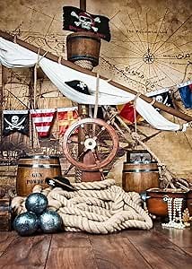 BELECO 3x5ft Fabric Pirate Backdrop for Photography Pirate Ship with Flag Nautical Treasure Map Background Kids Boys Birthday Party Baby Shower Decorations Banner Background Photo Studio Booth Props