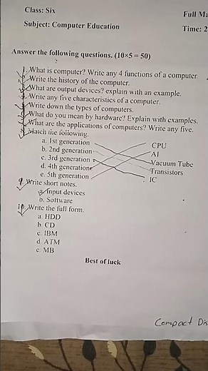 CLASS 6 computer question paper