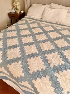 Antique Double Irish Chain Quilt | Blue Gingham & White Cotton Patchwork Bedspread | Traditional Irish Chain Design - Etsy