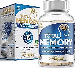 AZOTH Total Memory Supplement for Brain - Extra Strength Memory Pills to Boost Recall, Cognition, Focus, Mental Clarity - Improve Brain Health, Brain Fog, Memory Loss - Synapsa, Huperzine & Vitamin D3