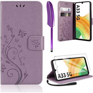 Coque Samsung Galaxy A33 5G Retro Design PU en Cuir Protection Fonction Stand Video Porte Carte Credit Ticket FlM